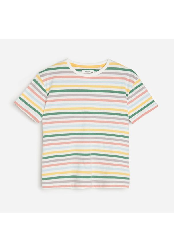 Reserved - T-shirt z bawełny organicznej w paski - Kremowy. Kolor: kremowy. Materiał: bawełna. Wzór: paski