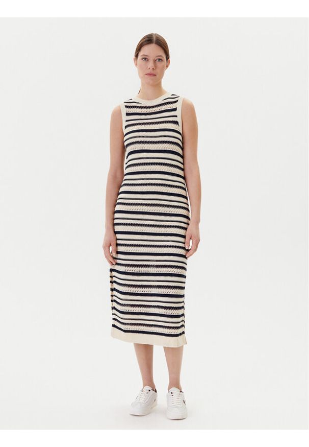 TOMMY HILFIGER - Tommy Hilfiger Sukienka dzianinowa WW0WW45649 Beżowy Slim Fit. Kolor: beżowy. Materiał: bawełna