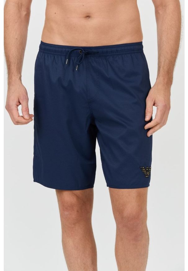 Emporio Armani - EMPORIO ARMANI Granatowe męskie kąpielówki De bain logo brodé, Rozmiar 54. Kolor: niebieski