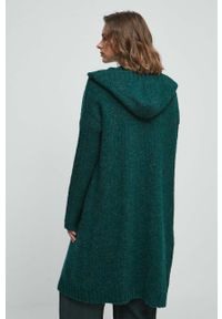 medicine - Medicine kardigan damski kolor zielony ciepły. Typ kołnierza: kaptur. Kolor: zielony. Materiał: dzianina. Długość rękawa: długi rękaw. Długość: długie. Wzór: melanż #2