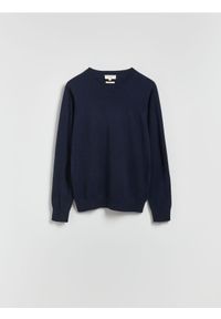 Reserved - Sweter z wełny merino - granatowy. Kolor: niebieski. Materiał: wełna #1