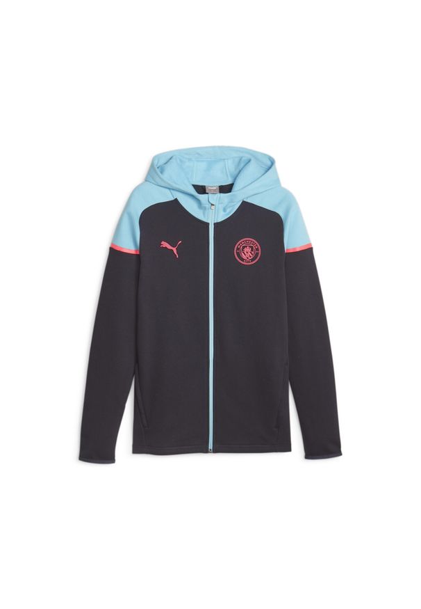 Bluza z kapturem Puma Mcfc Casuals Hooded Jkt, Mężczyźni. Typ kołnierza: kaptur. Kolor: niebieski, wielokolorowy, czarny. Materiał: materiał, bawełna