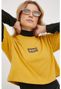 HUF T-shirt bawełniany kolor żółty. Kolor: żółty. Materiał: bawełna. Wzór: nadruk #3