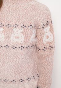 Born2be - Ciemnoróżowy Sweter z Wełną w Misiowy Wzór ze Ściągaczami Dorizelle. Okazja: na co dzień. Kolor: różowy. Materiał: wełna. Styl: klasyczny, casual #7