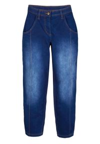 Dżinsy 7/8 z regulowanym paskiem w talii, szerokie nogawki bonprix niebieski "stone”. Kolor: niebieski #1