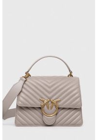 Pinko torebka skórzana kolor szary. Kolor: szary. Materiał: skórzane. Rodzaj torebki: na ramię