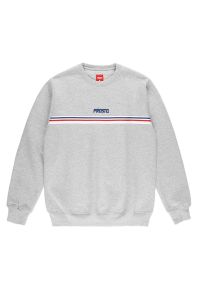 Bluza Prosto Klasyk Crewneck Pate KL231MSWE1051 - szara. Okazja: na co dzień, na spacer. Kolor: szary. Materiał: materiał, poliester, bawełna. Wzór: aplikacja. Styl: casual, klasyczny. Sport: turystyka piesza