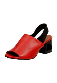 Jezzi - Czerwone sandały damskie JEZZI 1950-3 OBCAS. Kolor: czerwony. Materiał: skóra. Obcas: na obcasie. Wysokość obcasa: średni