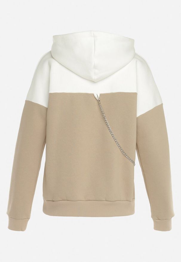 Born2be - Beżowa Bluza z Kapturem i Ozdobnym Łańcuszkiem Umabelle. Typ kołnierza: kaptur. Kolor: beżowy. Materiał: bawełna, tkanina, polar