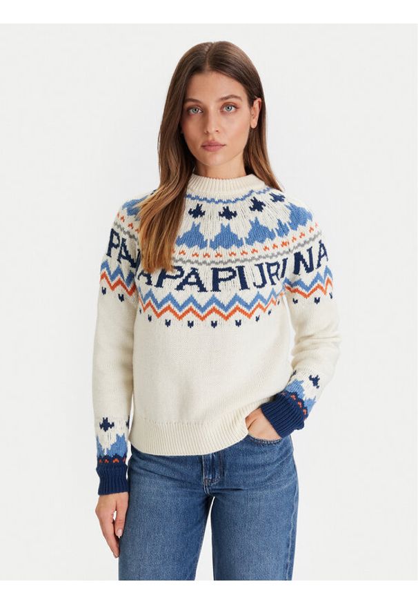 Napapijri Sweter D-Fiames NP0A892S Beżowy Regular Fit. Kolor: beżowy. Materiał: bawełna