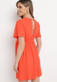 Born2be - Pomarańczowa Rozkloszowana Sukienka Mini z Koronkowymi Wstawkami Setaya. Kolor: pomarańczowy. Materiał: koronka. Typ sukienki: rozkloszowane. Styl: boho. Długość: mini #4