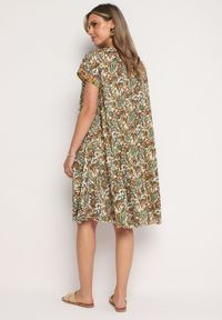 Born2be - Beżowo-Zielona Wiskozowa Sukienka Rozkloszowana we Wzór Paisley Mastis. Kolor: beżowy. Materiał: wiskoza. Wzór: paisley #4