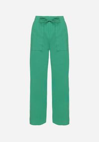 Born2be - Zielone Spodnie z Bawełny Ozdobione Wiązaniem Davione. Okazja: na co dzień. Kolor: zielony. Materiał: bawełna. Wzór: aplikacja. Styl: elegancki, casual #6