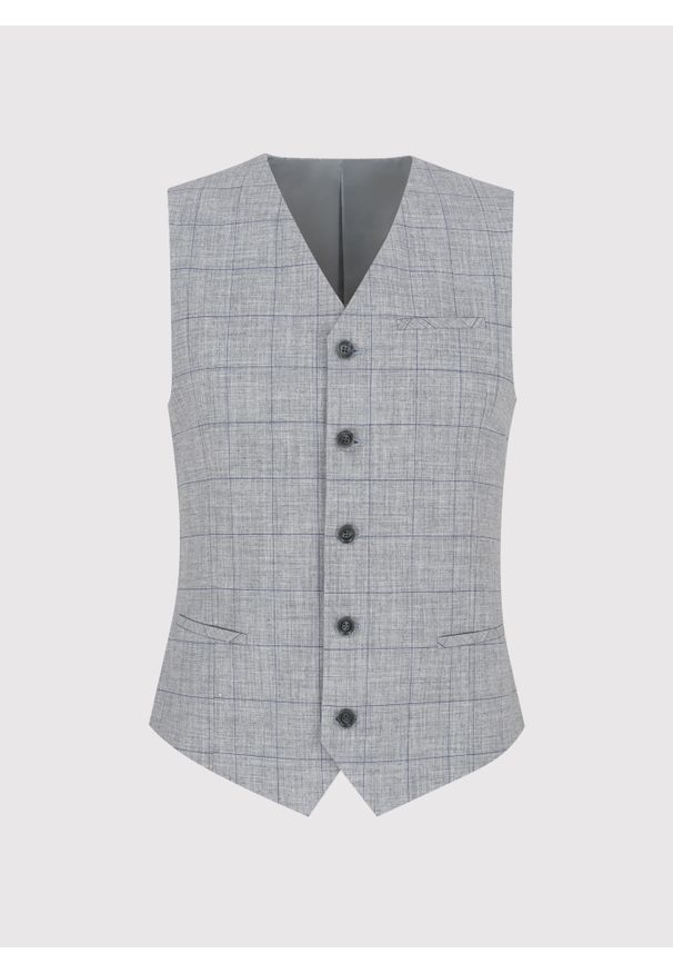 Pako Lorente - PAKO LORENTE – Szara kamizelka męska w granatową kratkę. Kolor: szary, niebieski, wielokolorowy. Materiał: elastan, wiskoza, poliester. Wzór: kratka