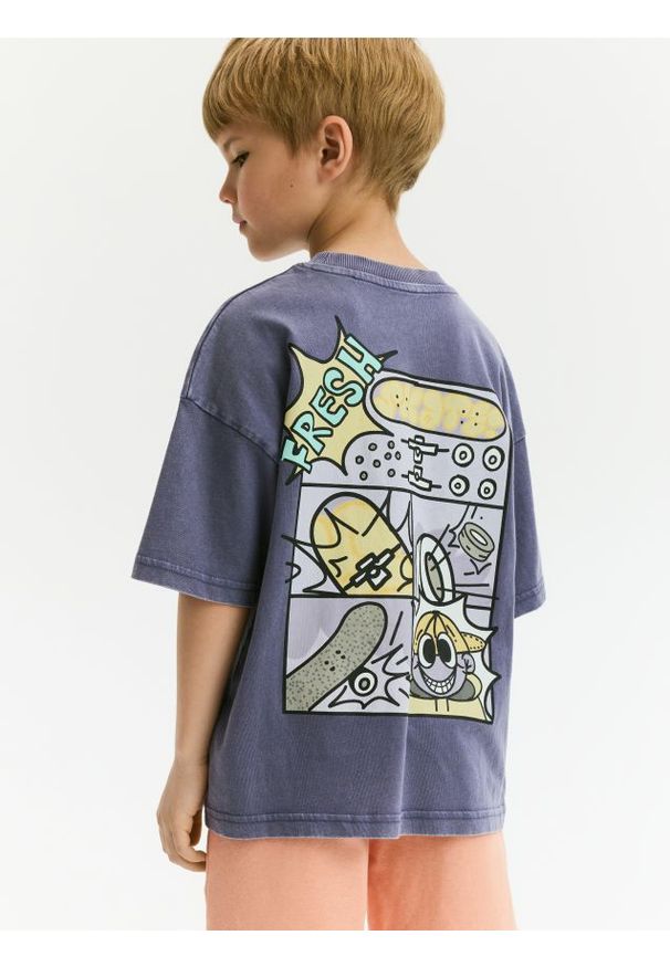 Reserved - T-shirt z nadrukiem - fioletowy. Kolor: fioletowy. Materiał: bawełna, dzianina. Wzór: nadruk