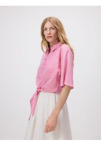 Reserved - Wzorzysta koszula z lnem - fuksja. Kolor: różowy. Materiał: len