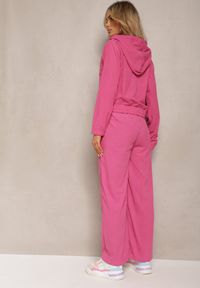 Renee - Fuksjowy Sztruksowy Komplet Dresowy Luźne Spodnie i Rozpinana Bluza z Kapturem Compia. Kolor: różowy. Materiał: dresówka, sztruks #4
