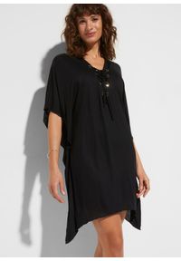 bonprix - Sukienka tunikowa plażowa. Okazja: na plażę. Kolor: czarny. Materiał: materiał #1