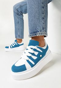 Born2be - Biało-Niebieskie Sneakersy na Platformie Revin. Kolor: biały. Obcas: na platformie