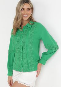 Born2be - Zielona Koszula z Koronkowymi Wstawkami Eleagnett. Okazja: na co dzień. Kolor: zielony. Materiał: koronka. Styl: casual #3