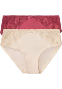 bonprix - Figi maxi z koronką (2 pary). Kolor: różowy. Materiał: koronka, poliamid. Wzór: koronka, kwiaty