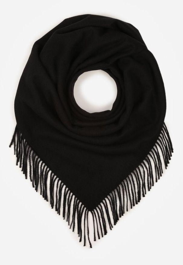 Born2be - Czarny Trójkątny Szalik z Wiskozy i Bawełny z Frędzlami Vetirala. Okazja: na co dzień, do pracy, na spotkanie biznesowe. Kolor: czarny. Materiał: bawełna, wiskoza. Styl: biznesowy, casual, elegancki