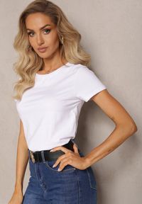 Renee - Biały T-shirt z Linii Basic Apoxis. Kolor: biały. Materiał: dzianina. Wzór: jednolity. Styl: elegancki
