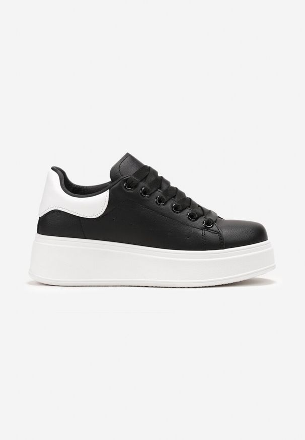 Renee - Czarne Sneakersy przed Kostkę na Grubej Podeszwie Arionna. Wysokość cholewki: przed kostkę. Kolor: czarny. Materiał: jeans