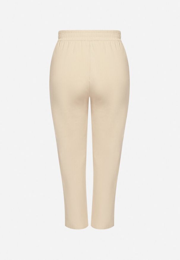 Born2be - Jasnobeżowe Klasyczne Spodnie Bawełniane z Gumką w Pasie Olozi. Okazja: na co dzień. Kolekcja: plus size. Kolor: beżowy. Materiał: bawełna. Styl: klasyczny