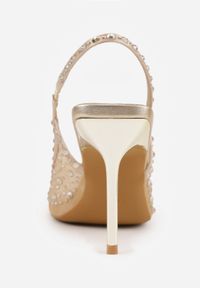 Born2be - Złote Sandały na Szpilce VICES z Transparentną Cholewką i Cyrkoniami Imelle. Nosek buta: otwarty. Kolor: złoty. Materiał: skóra, materiał. Wzór: aplikacja. Sezon: lato. Obcas: na szpilce. Styl: klasyczny. Wysokość obcasa: średni #6