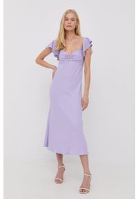 Nissa sukienka kolor fioletowy midi rozkloszowana. Kolor: fioletowy. Materiał: tkanina. Długość rękawa: na ramiączkach. Długość: midi #3