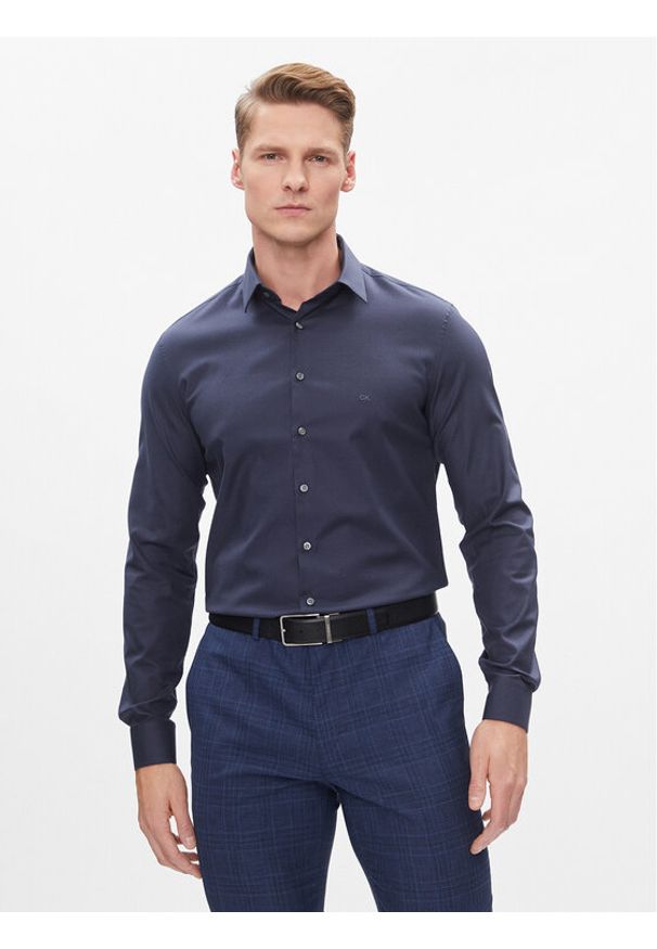 Calvin Klein Koszula K10K112305 Granatowy Slim Fit. Kolor: niebieski. Materiał: bawełna