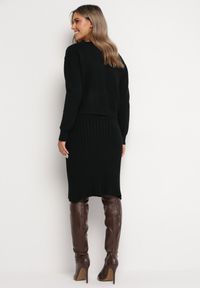 Born2be - Czarny Prążkowany Komplet Dzianinowy z Kardiganem i Sukienką Selanor. Kolor: czarny. Materiał: prążkowany, dzianina. Długość rękawa: na ramiączkach #3