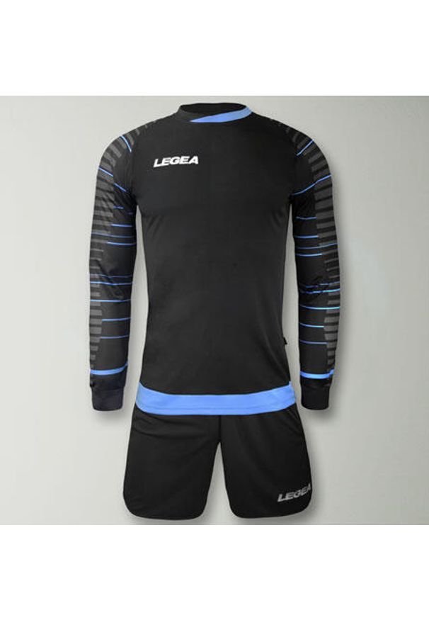LEGEA - Komplet bramkarski REIMS czarny błękitny junior. Kolor: niebieski, wielokolorowy, czarny. Wzór: haft. Sport: piłka nożna