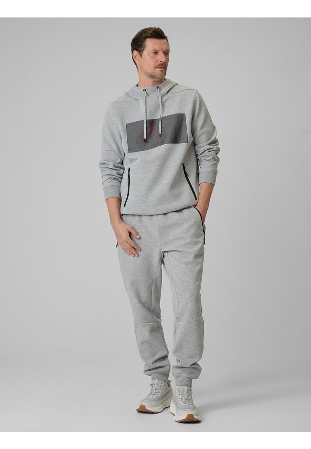 4f - 4F Bluza dresowa regular z kapturem męska - szara XL. Okazja: na co dzień. Typ kołnierza: kaptur. Kolor: szary. Materiał: dresówka. Wzór: gładki. Styl: casual