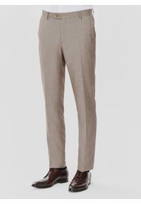 Pako Lorente - PAKO LORENTE – Beżowe spodnie garniturowe w prążek. Kolor: beżowy. Materiał: poliester, wiskoza. Wzór: prążki. Styl: elegancki #8