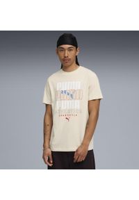 Puma - Męska koszulka z nałożonymi na siebie grafikami PUMA Alpine Snow White. Kolor: biały, wielokolorowy, beżowy. Sport: fitness