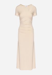 Born2be - Jasnobeżowa Sukienka o Dopasowanym Fasonie z Lekkimi Marszczeniami Aporea. Okazja: na co dzień. Kolor: beżowy. Długość rękawa: krótki rękaw. Sezon: wiosna, lato. Typ sukienki: dopasowane, sportowe. Styl: casual, elegancki, sportowy #6