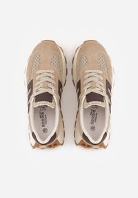 Born2be - Beżowe Sneakersy z Zamszu Naturalnego na Grubej Podeszwie z Ozdobnymi Paskami Vetiera. Okazja: na co dzień. Zapięcie: pasek. Kolor: beżowy. Materiał: zamsz #9