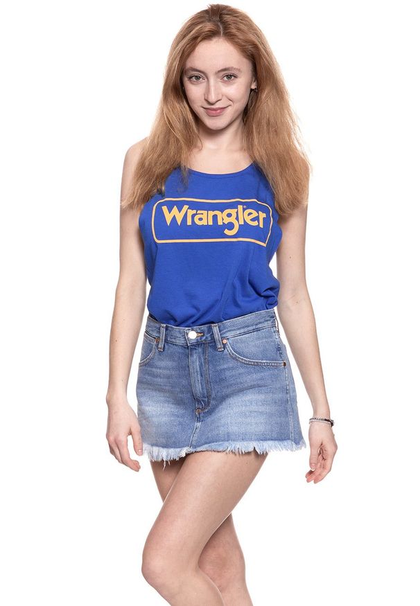 Wrangler - WRANGLER T SHIRT DAMSKI B&Y KABEL TANK NAUTICAL BLUE W726LF7V2. Długość rękawa: na ramiączkach. Wzór: nadruk