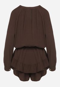 Born2be - Brązowy Bawełniany Kombinezon z Elastyczną Gumką w Talii i Spódnico-Spodenkami Gleasea. Okazja: na co dzień. Kolor: brązowy. Materiał: bawełna. Styl: casual, elegancki #3