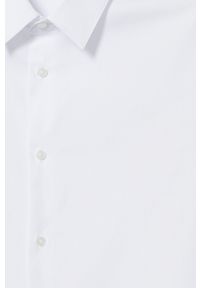 Mango Man koszula Emotion męska kolor biały slim z kołnierzykiem klasycznym. Typ kołnierza: kołnierzyk klasyczny. Kolor: biały. Materiał: tkanina. Długość rękawa: długi rękaw. Długość: długie. Wzór: gładki. Styl: klasyczny #9