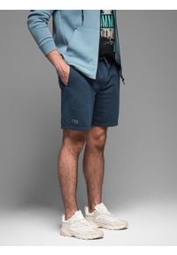 Ombre Clothing - Krótkie spodenki dresowe męskie RELAXED FIT w stylu athleisure – granatowe V4 - Rozmiar: XL. Kolor: niebieski. Materiał: dresówka. Długość: krótkie