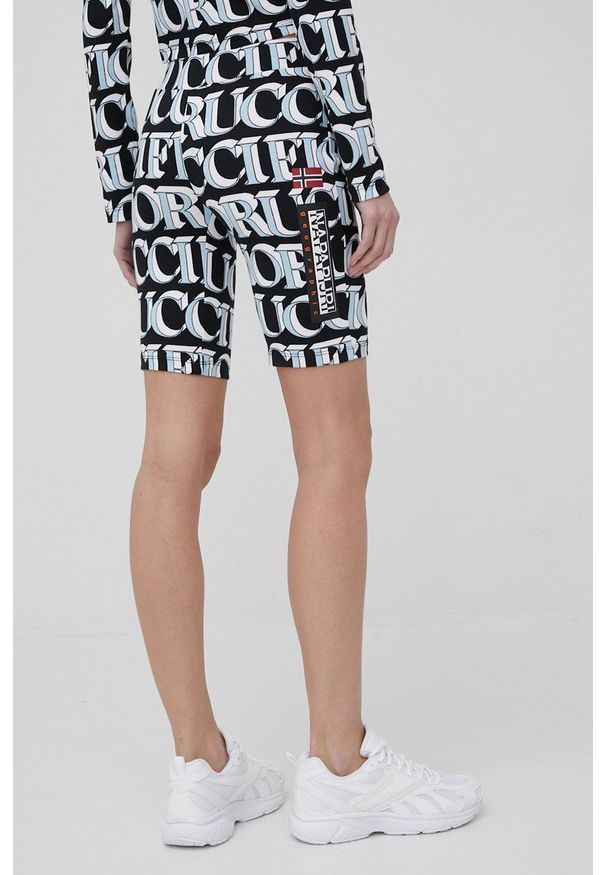 Napapijri szorty Napapijri X Fiorucci damskie z nadrukiem medium waist. Kolor: niebieski. Materiał: dzianina. Wzór: nadruk