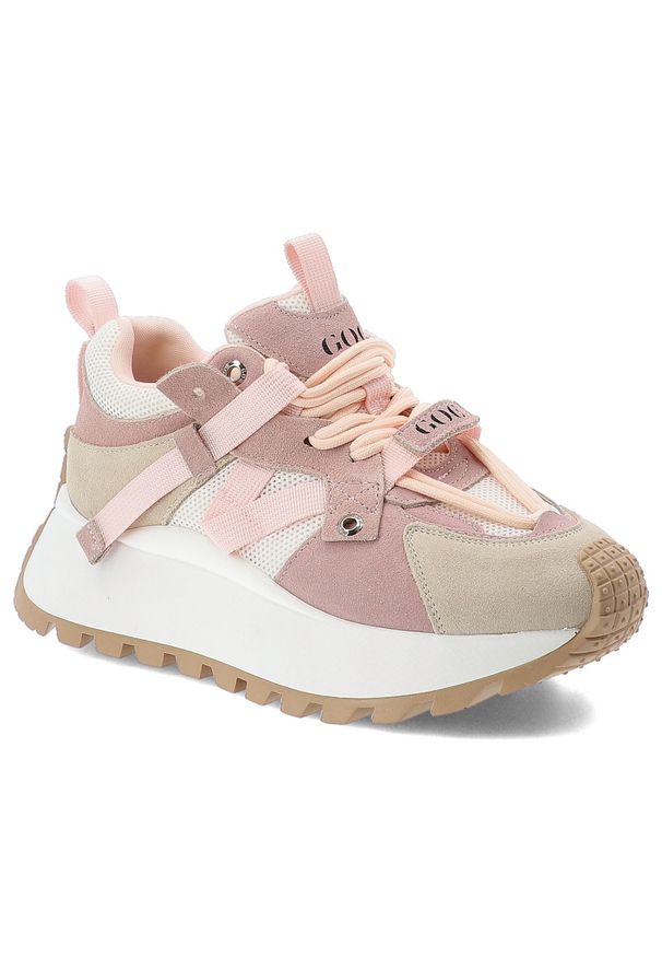 Sneakersy damskie GOE, cholewka ze skóry naturalnej zaokrąglony nosek i masywna podeszwa, różowe, TT2N4022. Kolor: różowy. Materiał: skóra. Szerokość cholewki: normalna