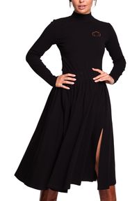 BE - Rozkloszowana spódnica midi z rozcięciem z boku czarna. Kolor: czarny. Materiał: materiał, elastan, bawełna, dzianina. Styl: sportowy #1
