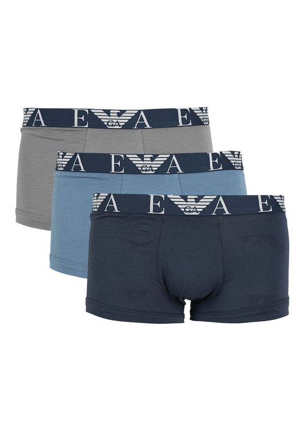 Emporio Armani Bokserki "3 Pack" | 111357 2F715 | Mężczyzna | Niebieski, Szary, Granatowy. Kolor: niebieski, wielokolorowy, szary. Materiał: bawełna, elastan. Wzór: aplikacja