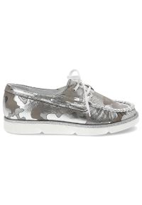 Srebrne Mokasyny Simen Damskie Buty Płaskie. Okazja: na co dzień. Kolor: srebrny. Materiał: skóra. Wzór: moro. Sezon: lato, wiosna. Styl: casual, klasyczny #5