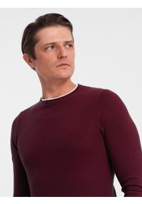 Ombre Clothing - Bawełniany sweter męski z okrągłym dekoltem - bordowy V8. Kolor: czerwony. Materiał: bawełna. Styl: klasyczny #6