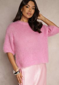 Renee - Różowy Nietoperzowy Sweter z Moheru z Rękawami Długości 3/4 Eleaniri. Okazja: na co dzień. Kolor: różowy. Materiał: moher. Sezon: zima, jesień. Styl: elegancki, casual #5